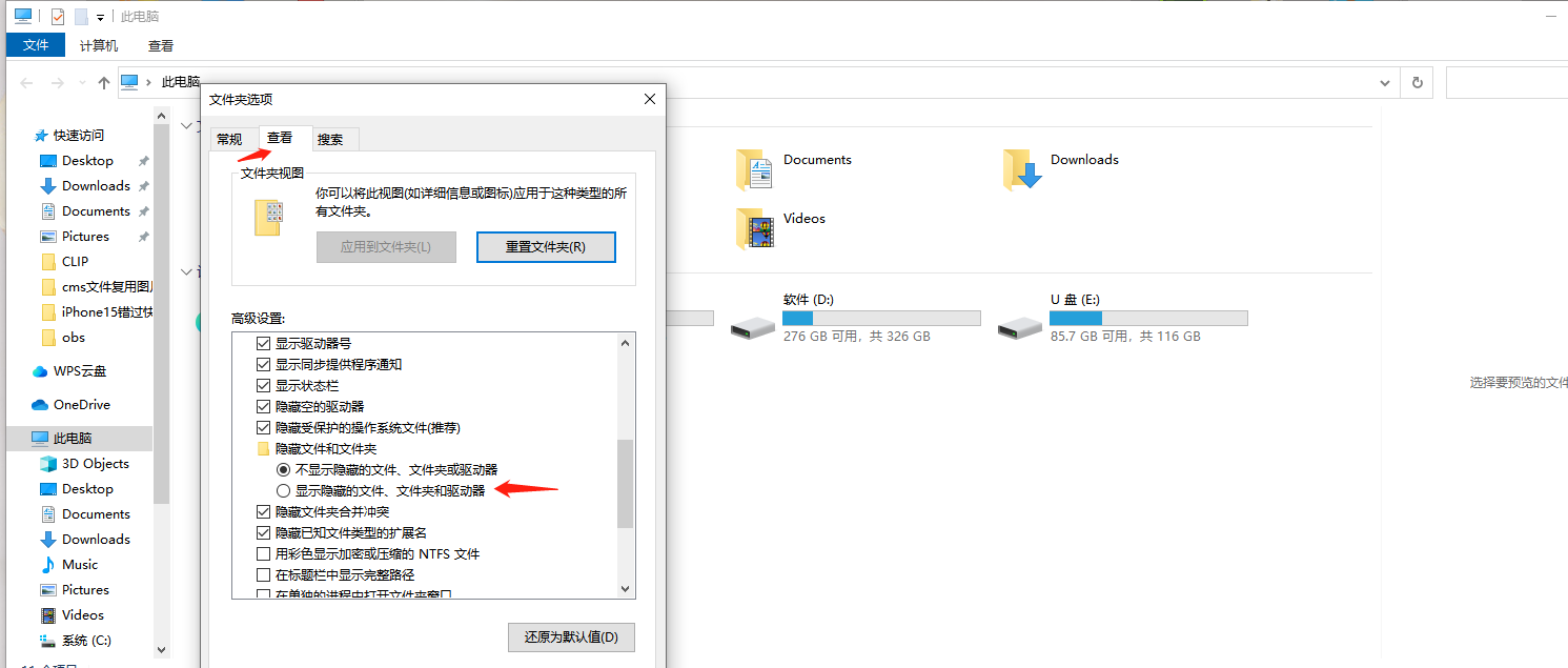 勾选显示隐藏的文件